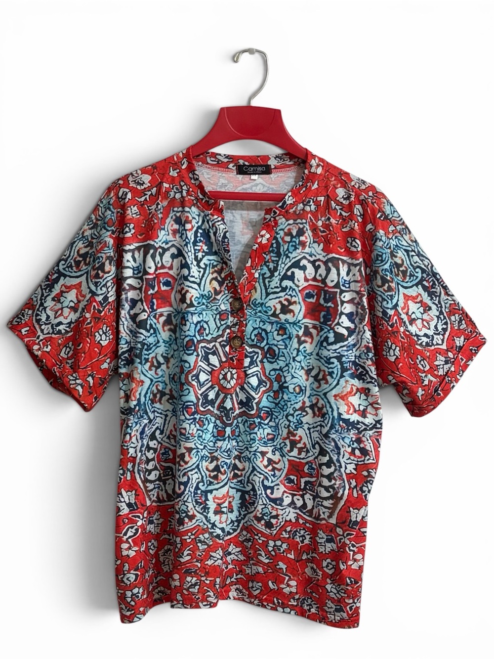 Camisa Red & Blue Short-Sleeve Printed Top 2X